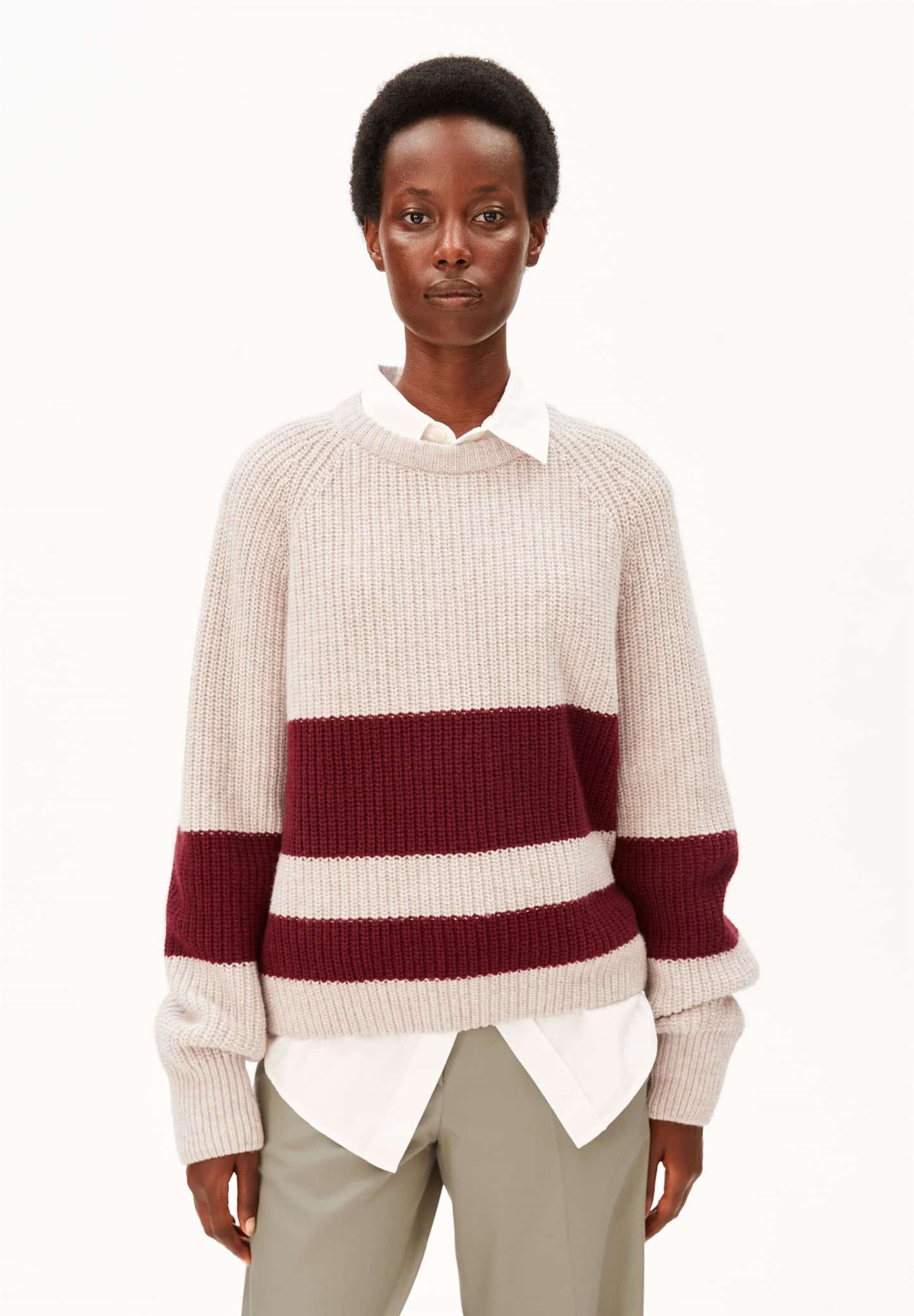 Rib striped knit sweater
